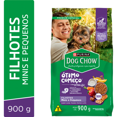 Ração Seca Purina Dog Chow Ótimo Começo para Cães Filhotes Porte Mini e Pequeno Sabor Carne Frango e Arroz