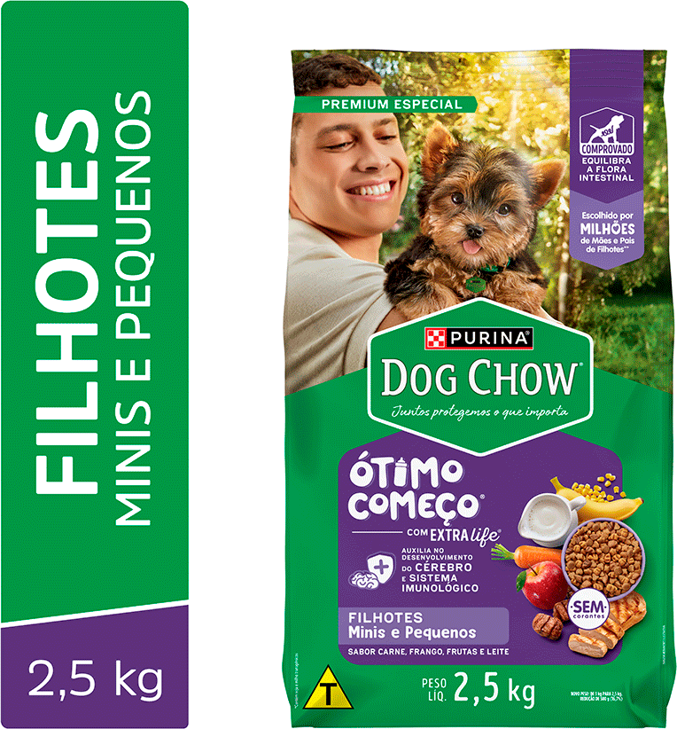 Ração Seca Purina Dog Chow Ótimo Começo para Cães Filhotes Porte Mini e Pequeno Sabor Carne Frango e Arroz - 2,5Kg