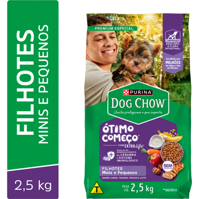 Ração Seca Purina Dog Chow Ótimo Começo para Cães Filhotes Porte Mini e Pequeno Sabor Carne Frango e Arroz
