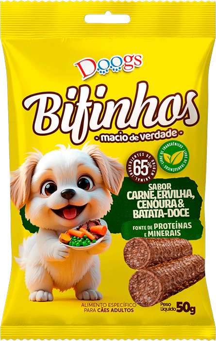 Bifinhos Doogs para Cães Adultos sabor Carne e Vegetais - 50 g