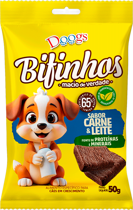 Bifinhos Doogs para Cães Filhotes sabor Carne e Leite - 50 g