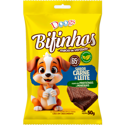 Bifinhos Doogs para Cães Filhotes sabor Carne e Leite