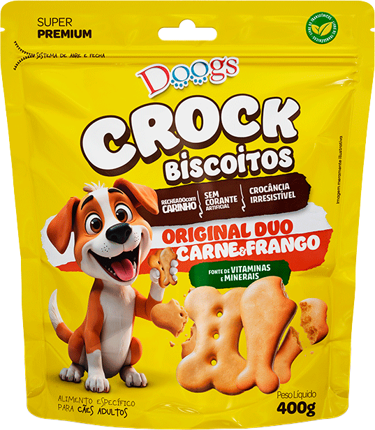 Biscoito Crock Doogs Original Duo para Cães Adultos sabor Carne e Frango - 400 g