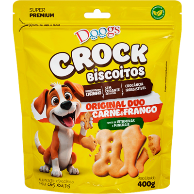 Biscoito Crock Doogs Original Duo para Cães Adultos sabor Carne e Frango