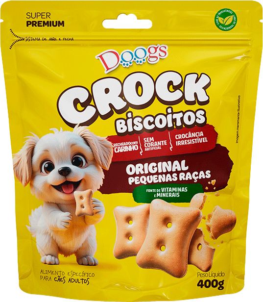 Biscoito Crock Doogs Original para Cães Adultos Raças Pequenas - 400 g