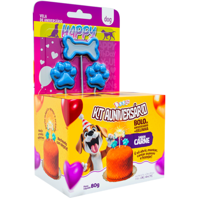 Kit Auniversário Bolo + Vela Doogs para Cães Adultos sabor Carne