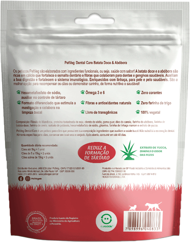 Petisco PetVegan Dental Care para Cães Sabor Batata Doce e Abóbora - 150 g