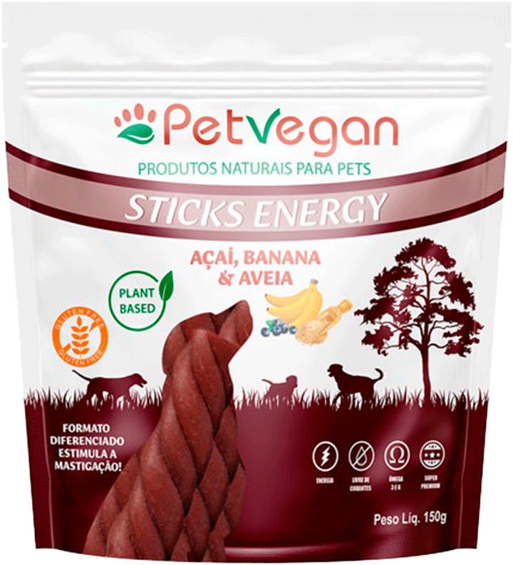 Sticks PetVegan Energy para Cães Sabor Açaí, Banana e Aveia - 150 g
