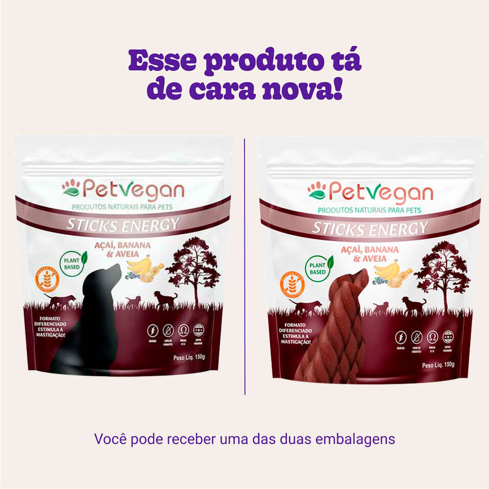 Sticks PetVegan Energy para Cães Sabor Açaí, Banana e Aveia - 150 g