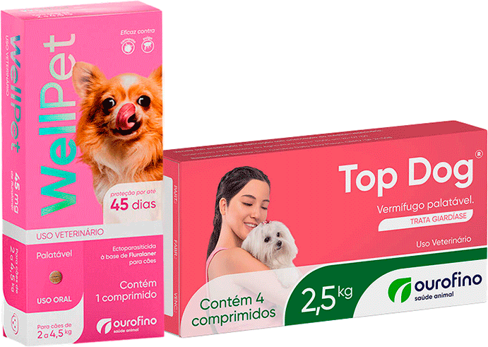 Kit Ourofino Antipulgas Wellpet e Vermifugo Topdog para Cães de 2Kg até 4,5Kg - KIT
