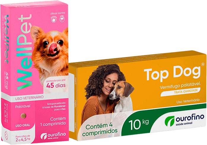 Kit Ourofino Antipulgas Wellpet e Vermifugo Topdog para Cães de 2Kg até 10Kg - KIT