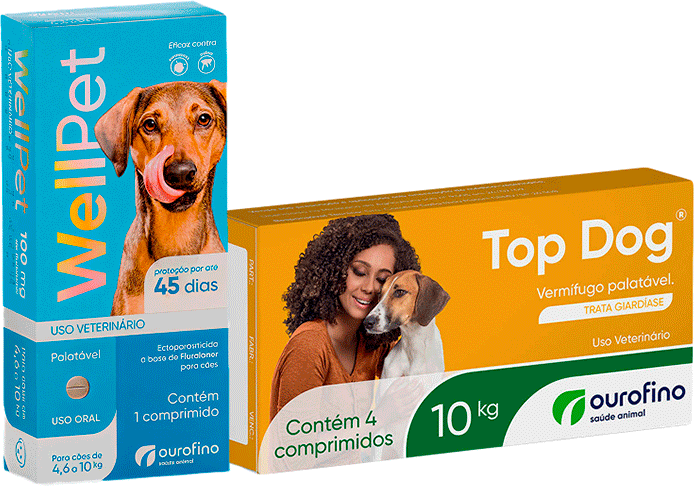 Kit Ourofino Antipulgas Wellpet e Vermifugo Topdog para Cães de 4,6Kg até 10Kg - KIT