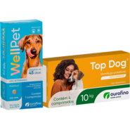 Kit Ourofino Antipulgas Wellpet e Vermifugo Topdog para Cães de 4,6Kg até 10Kg - KIT