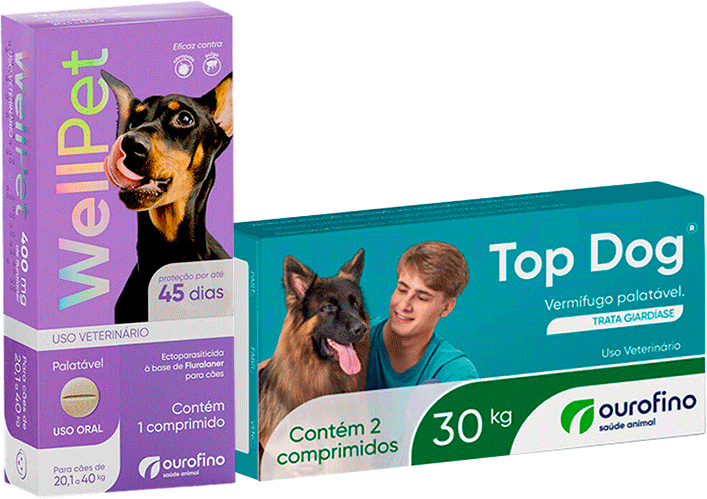 Kit Ourofino Antipulgas Wellpet e Vermifugo Topdog para Cães de 20,1Kg até 30Kg - KIT