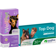 Kit Ourofino Antipulgas Wellpet e Vermifugo Topdog para Cães de 20,1Kg até 30Kg - KIT