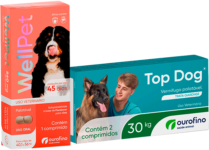 Kit Ourofino Antipulgas Wellpet e Vermifugo Topdog para Cães de 40,1Kg até 56Kg - KIT