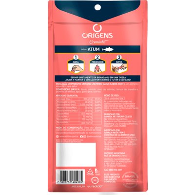 Petisco Cremoso Origens Creminho para Gatos Adutlos Sabor Atum