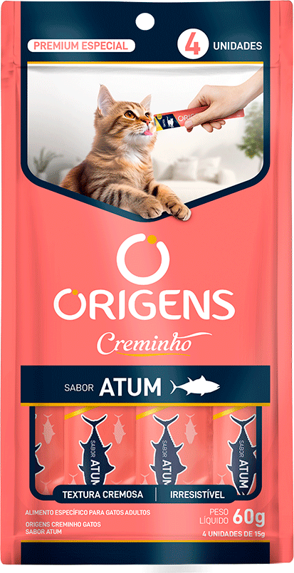 Petisco Cremoso Origens Creminho para Gatos Adutlos Sabor Atum - 1 Pacote (4 Unidades)