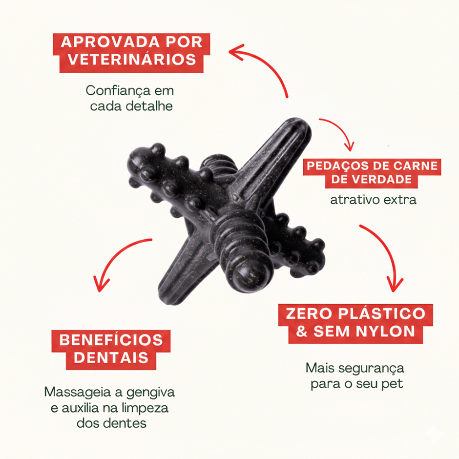 Brinquedo Mordedor Biobone para Cães Asterisco Sabor Carne - Tam. P