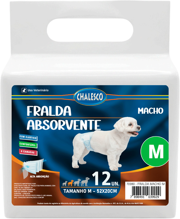 Fralda Absorvente Chalesco Macho para Cães - Tam. M
