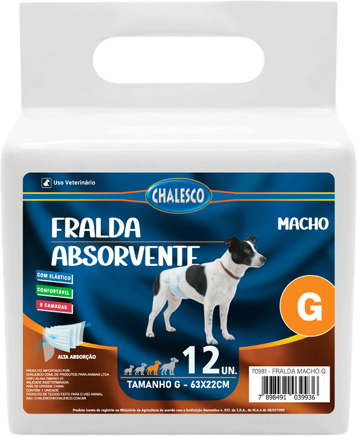 Fralda Absorvente Chalesco Macho para Cães - Tam. G