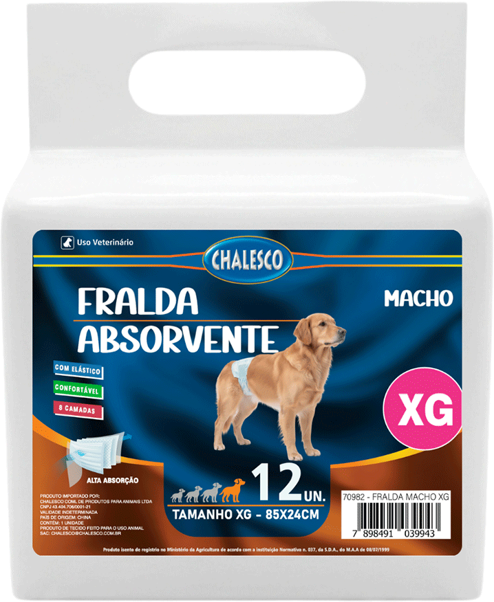 Fralda Absorvente Chalesco Macho para Cães - Tam. XG