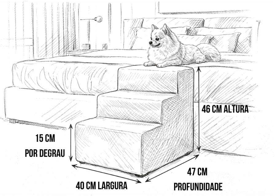 Escada Lavi Pet Anti-derrapante 3 Andares para Cães e Gatos Cinza - Tam. Único