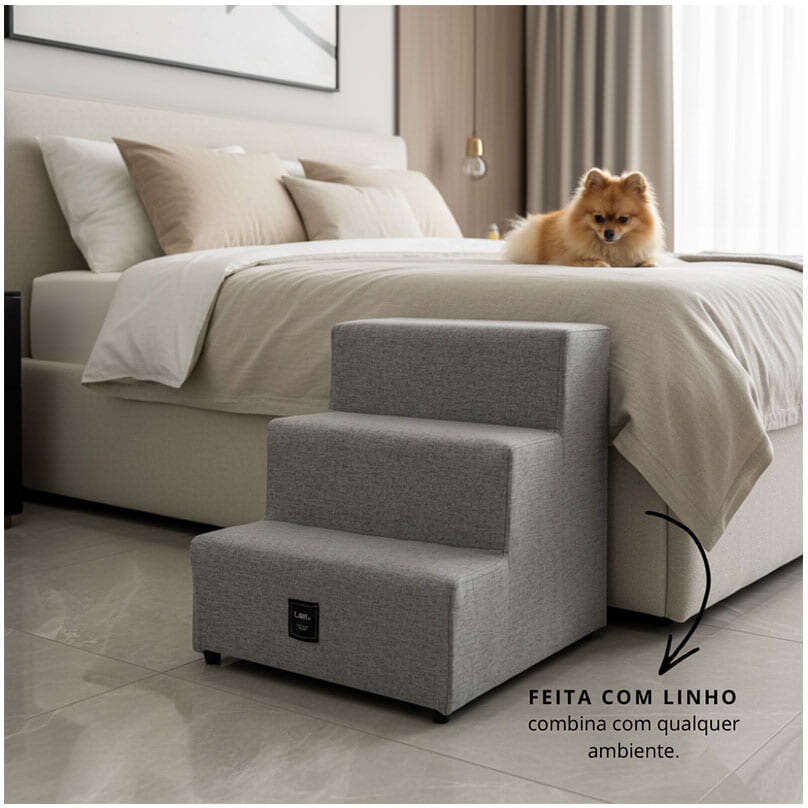 Escada Lavi Pet Anti-derrapante 3 Andares para Cães e Gatos Cinza - Tam. Único