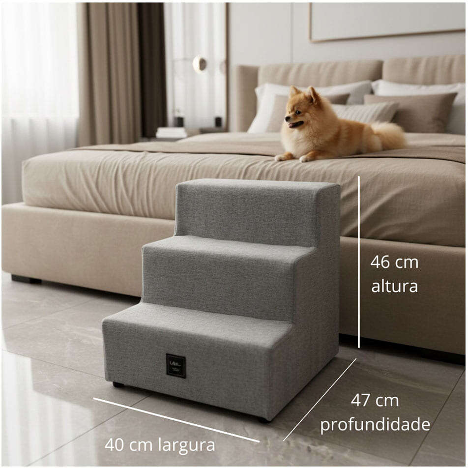 Escada Lavi Pet Anti-derrapante 3 Andares para Cães e Gatos Cinza - Tam. Único