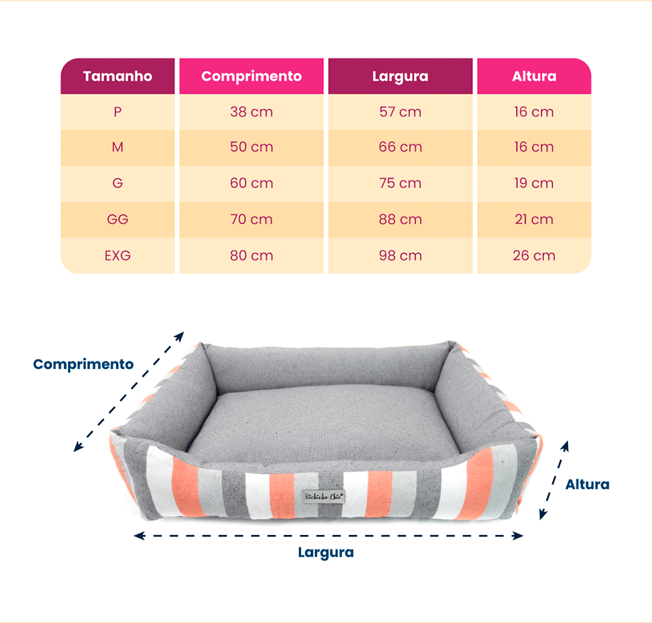 Cama Retangular Bichinho Chic Eco Laranja para Cães e Gatos - Tam. GG