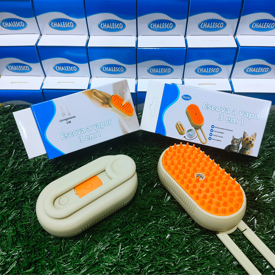 Escova a Vapor Chalesco 3 em 1 para Cães e Gatos - Tam. Único