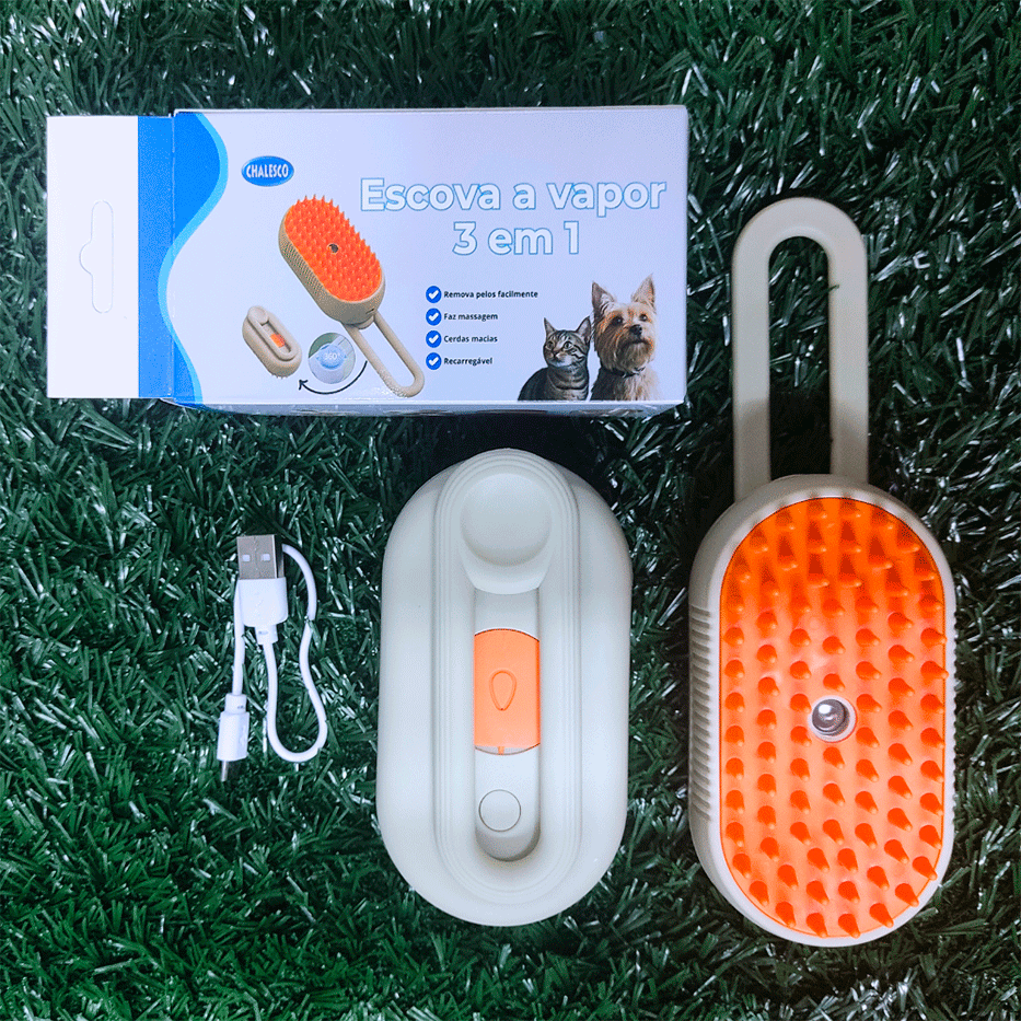 Escova a Vapor Chalesco 3 em 1 para Cães e Gatos - Tam. Único