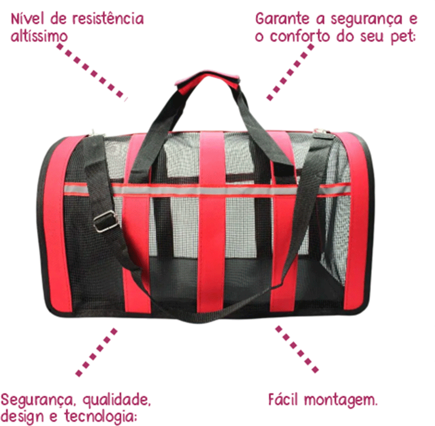 Mala de Transporte Animalissimo Vermelho para Cães e Gatos - Tam. M