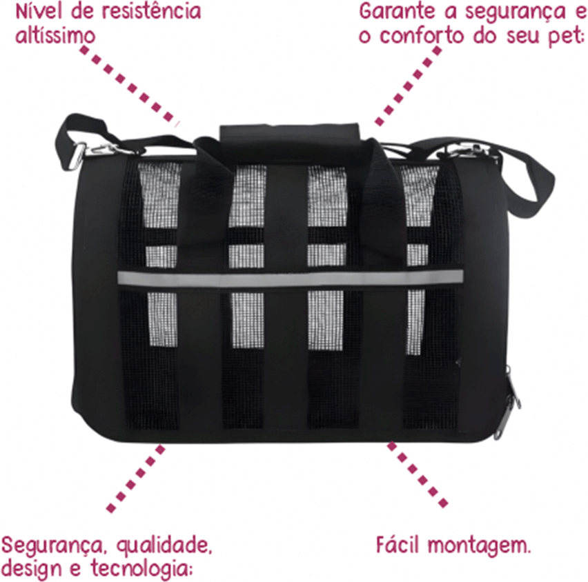 Mala de Transporte Animalissimo Preto para Cães e Gatos - Tam. M