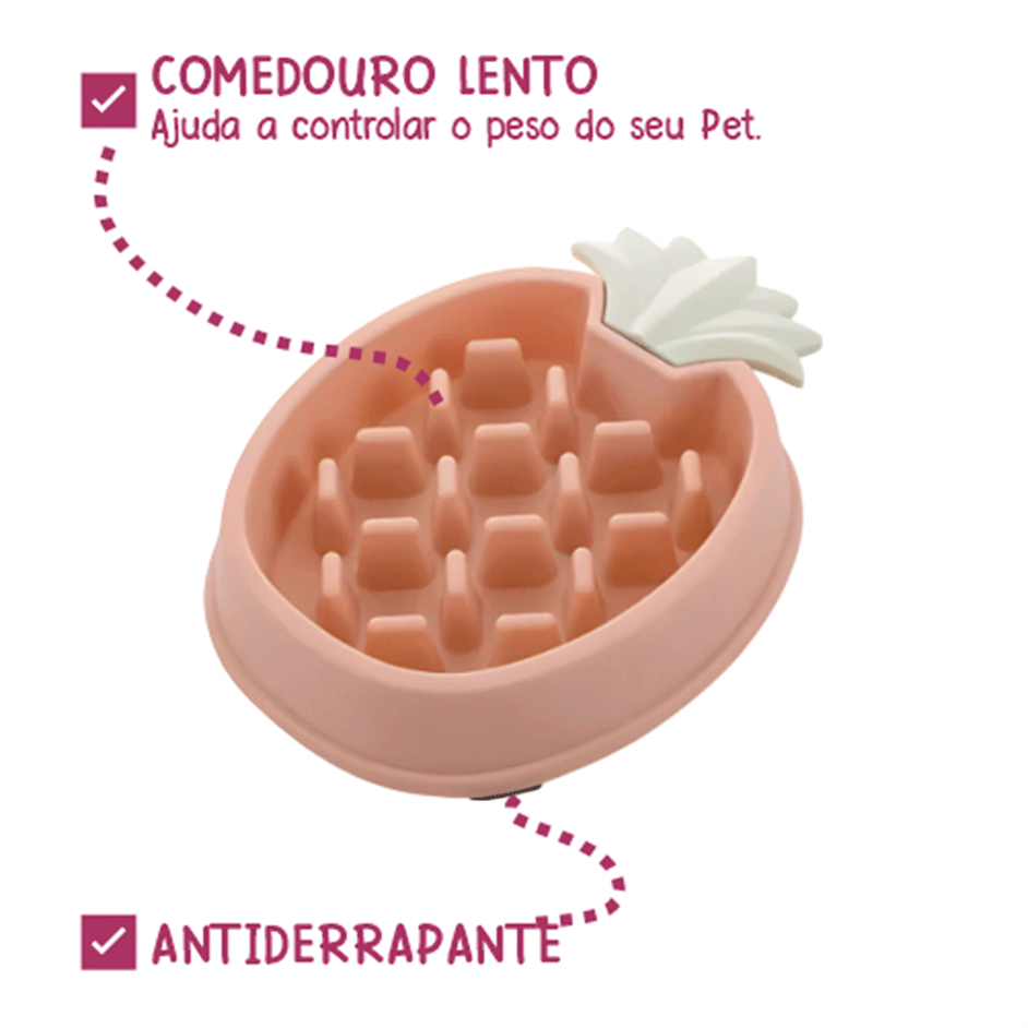 Comedouro Lento Animalissimo Abacaxi Rosa para Cães - Tam. Único
