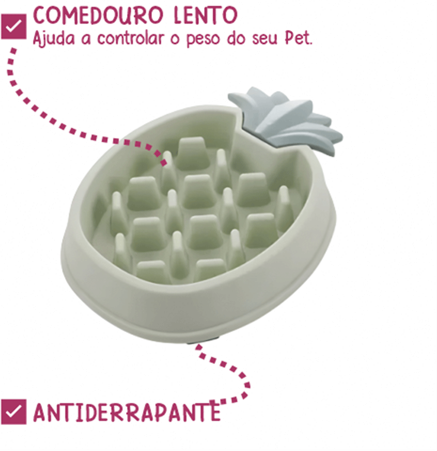Comedouro Lento Animalissimo Abacaxi Verde para Cães - Tam. Único