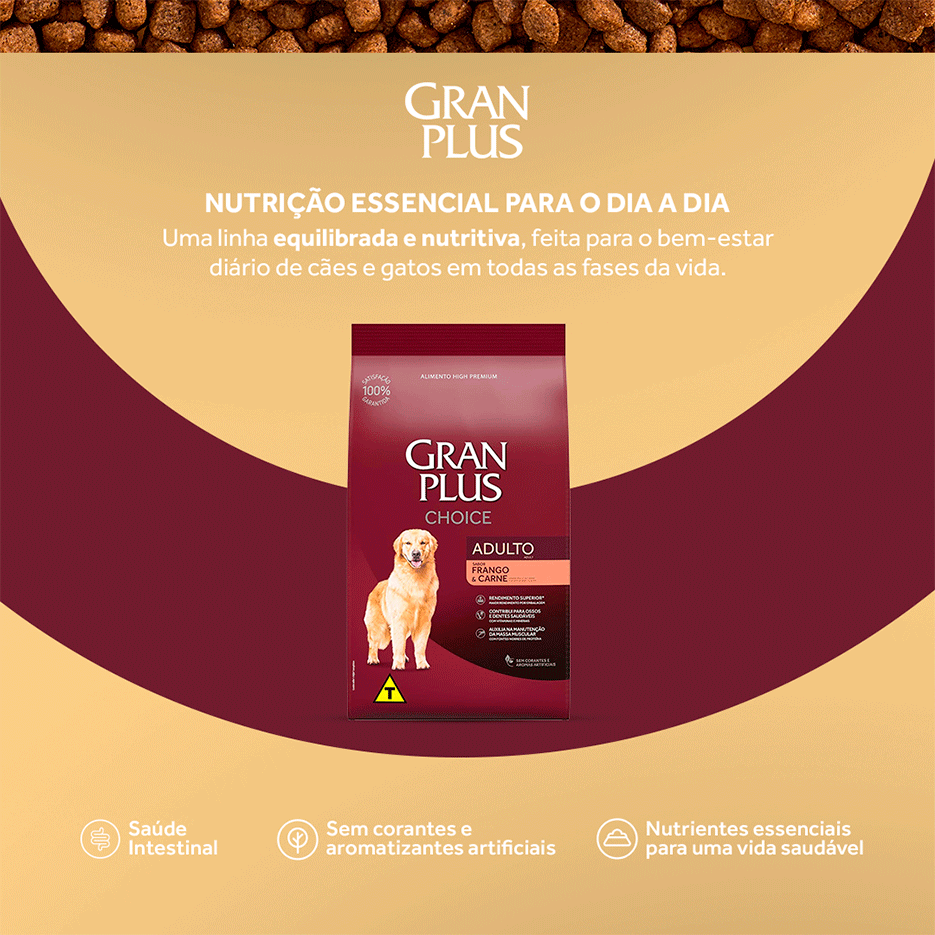 Ração GranPlus Choice Frango e Carne para Cães Adultos - 15Kg