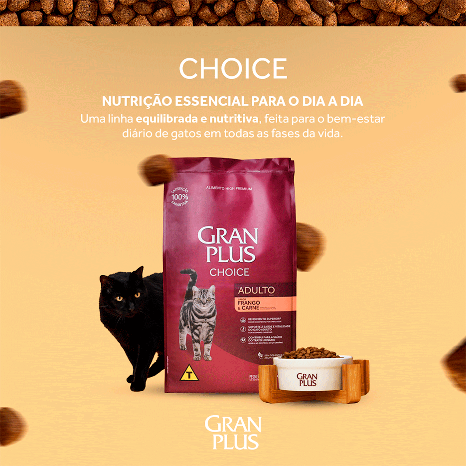 Ração GranPlus Choice Frango e Carne para Gatos Adultos - 10,1Kg