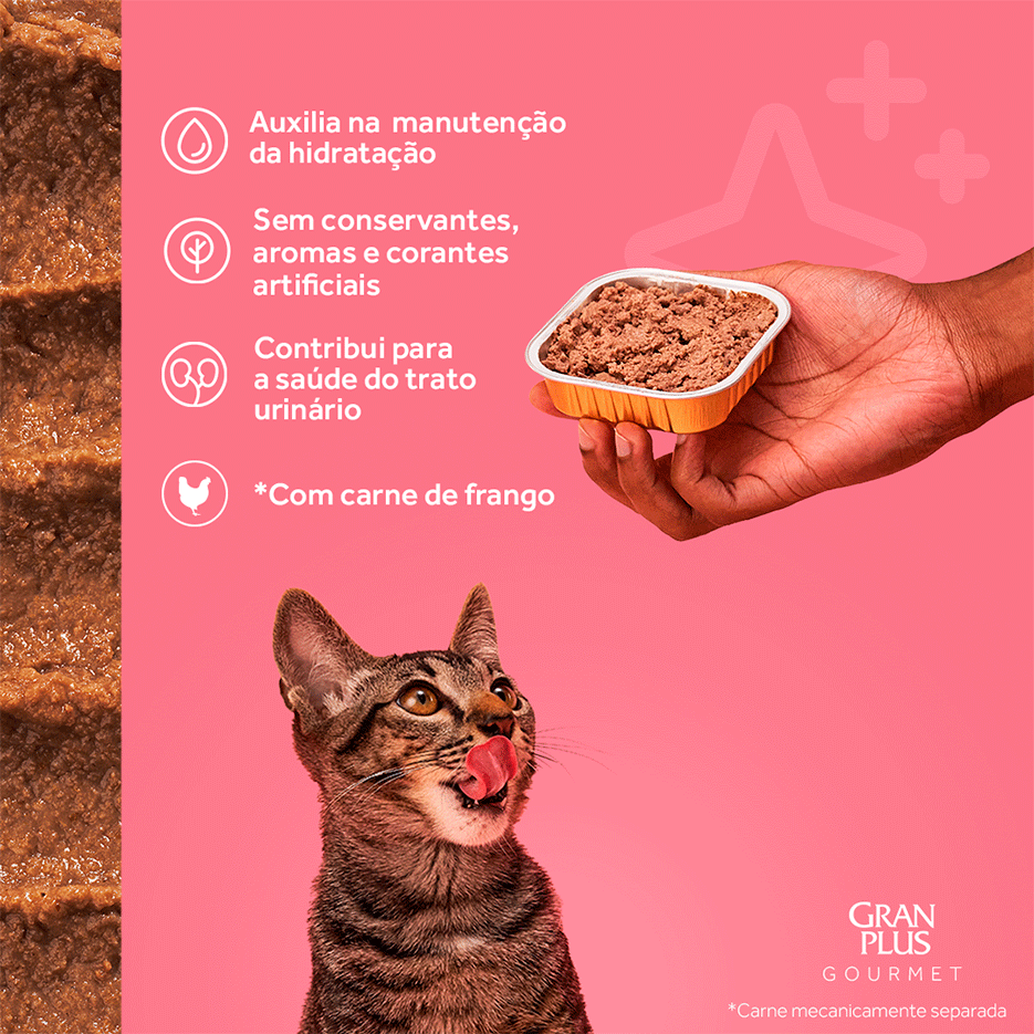 Ração Úmida GranPlus Gourmet Patê Frango para Gatos Castrados - 100 g