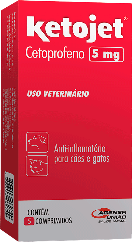 Anti Inflamatório Ketojet Cetoprofeno 5 mg para Cães e Gatos - 5 Comprimidos