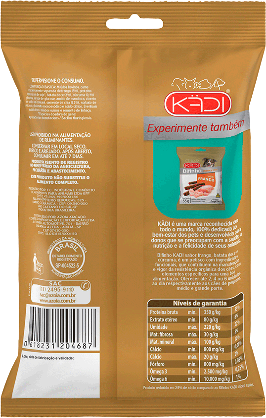 Bifinho Kadi Fit Sabor Frango, Batata Doce e Cúrcuma para Cães - 55g
