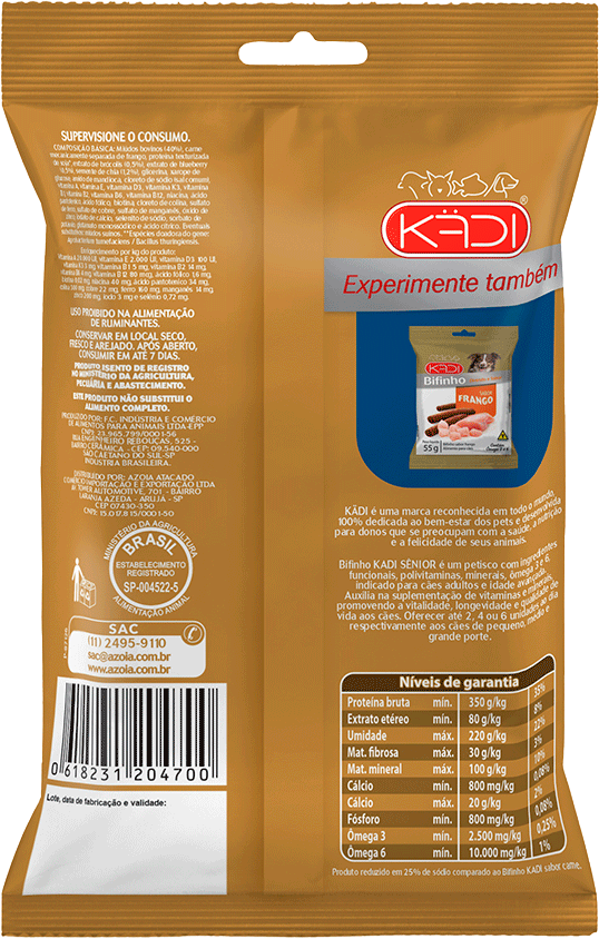 Bifinho Kadi Sênior Sabor Brócolis e Blue Berry para Cães Idosos - 55g