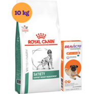 Kit Ração Royal Canin Satiety Support Cães Adultos 10Kg e AntipulgasBravecto Cães 4,5 a 10Kg - KIT