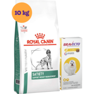 Kit Ração Royal Canin Satiety Support Cães Adultos 10Kg e Antipulgas Bravecto Cães 2 a 4,5Kg 112,5 mg - KIT