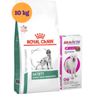 Kit Ração Royal Canin Satiety Support Cães Adultos 10Kg e Antipulgas Bravecto Cães 40-56Kg 1400 mg - KIT