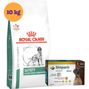 Kit Ração Royal Canin Satiety Support Cães Adultos 10Kg e Antipulgas Simparic 120 mg Cães 40,1 a 60Kg - KIT