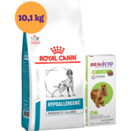 Kit Ração Royal Canin Veterinary Hypoallergenic Moderada para Cães Adultos 10,1Kg e Antipulgas Bravecto 10-20Kg - KIT