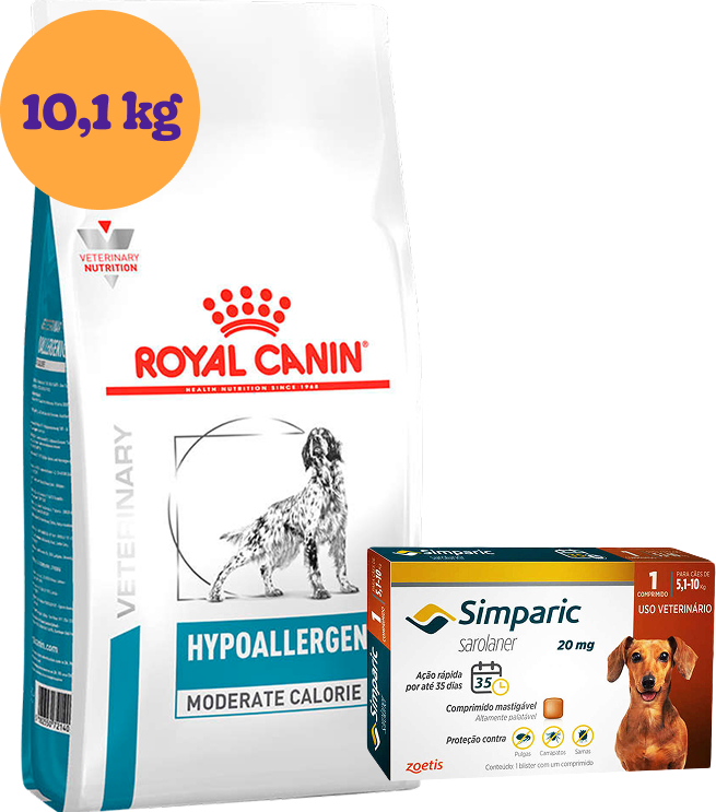 Kit Ração Royal Canin Veterinary Hypoallergenic Moderada 10,1kg para Cães Adultos KIT - KIT