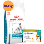 Kit Ração Royal Canin Veterinary Hypoallergenic Moderada para Cães Adultos 10,1Kg e Antipulgas Simparic 40 mg - KIT