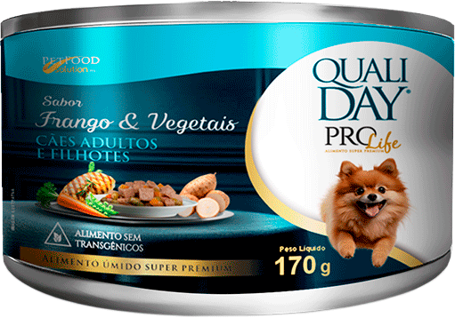Ração Úmida Qualiday Prolife Sabor Frango e Vegetais para Cães Adultos de Raças Pequenas - 170g